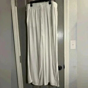 Willow Drive wide leg sheer crinkle elastic waist white pants Women’s size Large